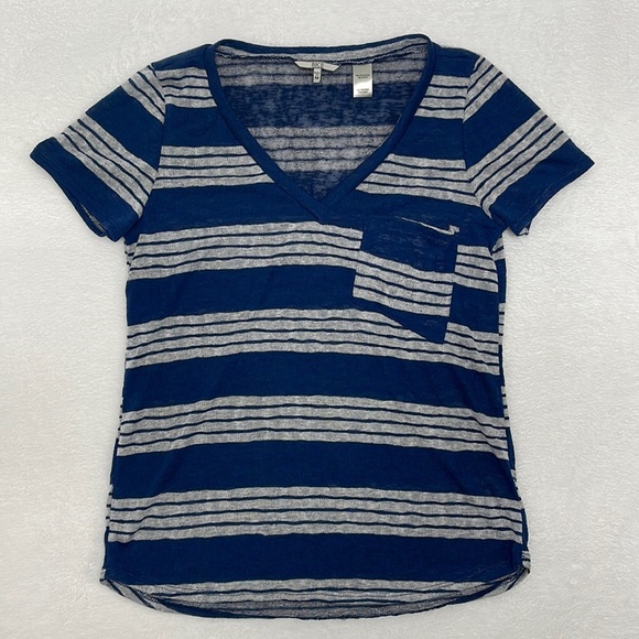 BKE Semi-Sheer Navy Striped Short Sleeve Pocket Shirt sz Medium - Picture 1 of 6